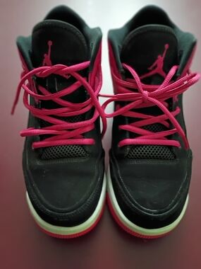 Nike Jordan Kids' Black and Bright Pink High-Top Sneakers